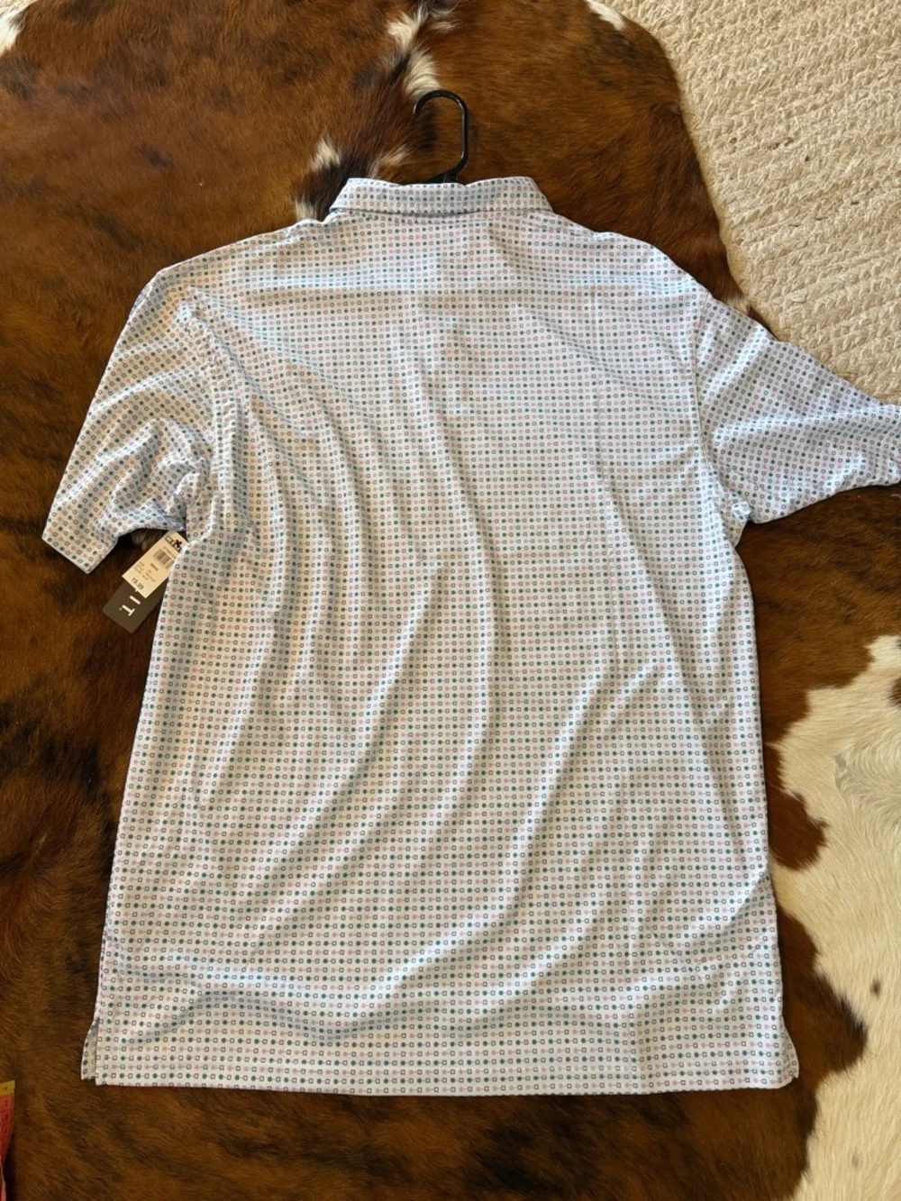 split White Polo with Blue & Red Micro Pattern - Picture 6 of 8